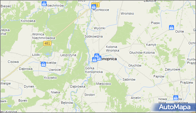 mapa Konopnica powiat wieluński, Konopnica powiat wieluński na mapie Targeo