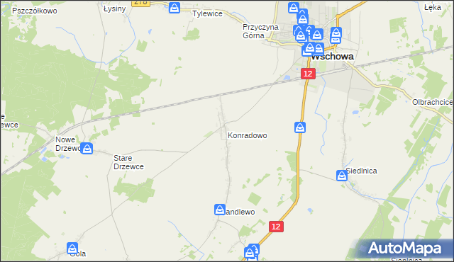 mapa Konradowo gmina Wschowa, Konradowo gmina Wschowa na mapie Targeo