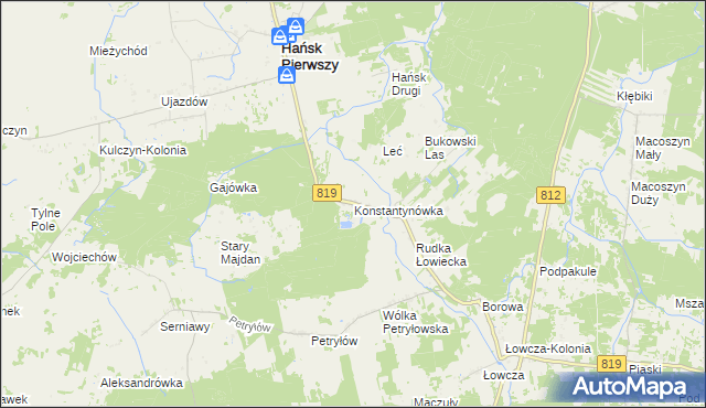 mapa Konstantynówka gmina Hańsk, Konstantynówka gmina Hańsk na mapie Targeo