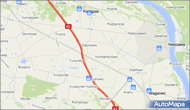 mapa Konstantynowo gmina Waganiec, Konstantynowo gmina Waganiec na mapie Targeo