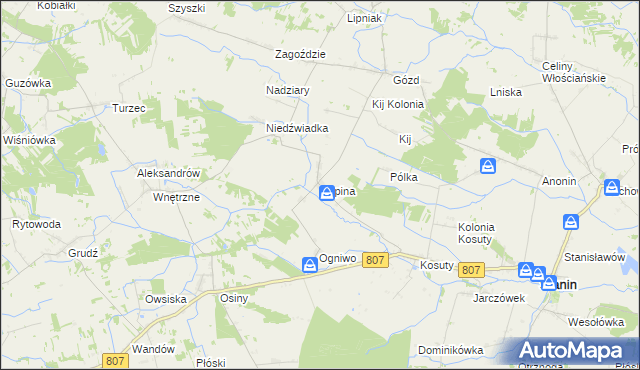 mapa Kopina gmina Stanin, Kopina gmina Stanin na mapie Targeo