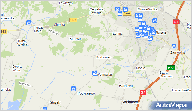 mapa Korboniec, Korboniec na mapie Targeo