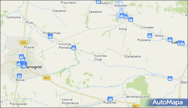 mapa Korchów Drugi, Korchów Drugi na mapie Targeo