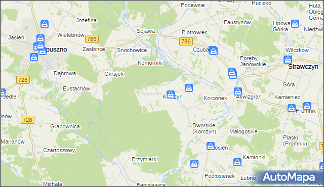 mapa Korczyn gmina Strawczyn, Korczyn gmina Strawczyn na mapie Targeo