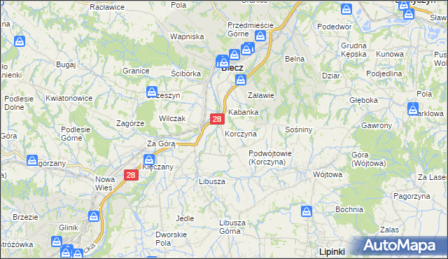 mapa Korczyna gmina Biecz, Korczyna gmina Biecz na mapie Targeo