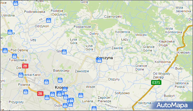 mapa Korczyna powiat krośnieński, Korczyna powiat krośnieński na mapie Targeo