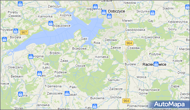 mapa Kornatka gmina Dobczyce, Kornatka gmina Dobczyce na mapie Targeo