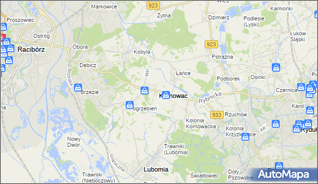 mapa Kornowac, Kornowac na mapie Targeo