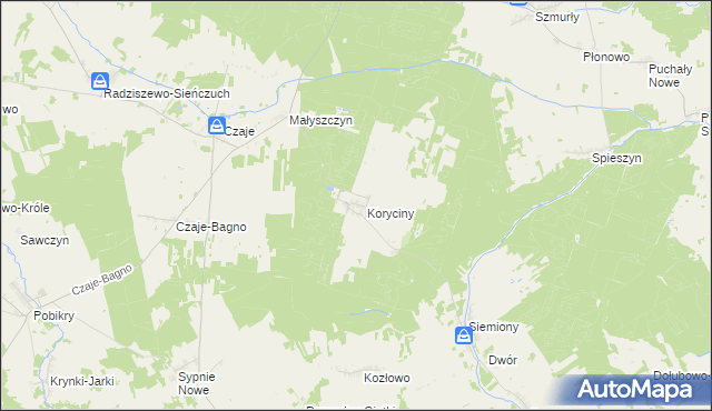 mapa Koryciny, Koryciny na mapie Targeo