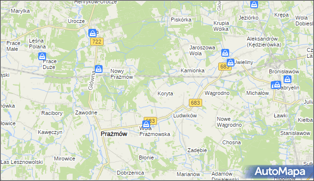 mapa Koryta gmina Prażmów, Koryta gmina Prażmów na mapie Targeo