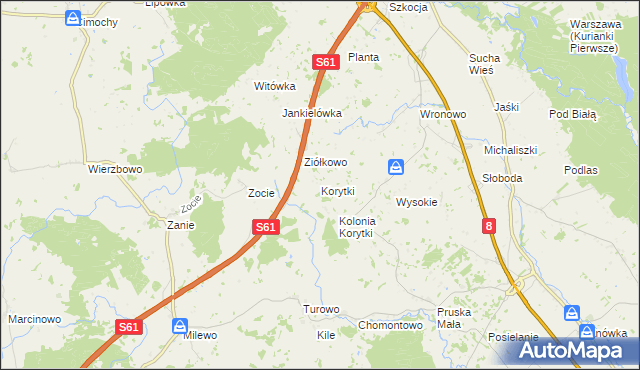 mapa Korytki gmina Raczki, Korytki gmina Raczki na mapie Targeo