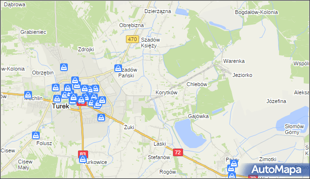 mapa Korytków gmina Turek, Korytków gmina Turek na mapie Targeo