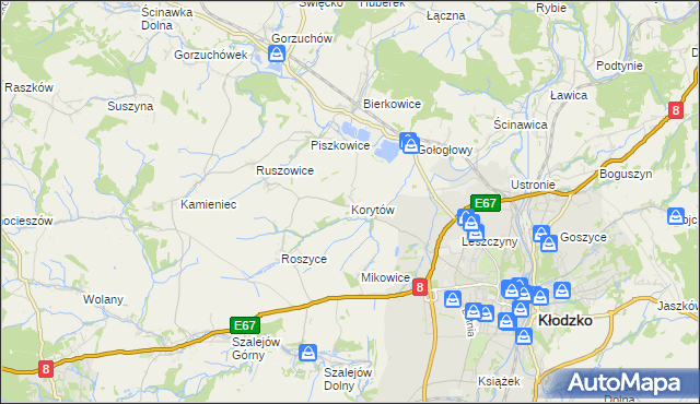 mapa Korytów gmina Kłodzko, Korytów gmina Kłodzko na mapie Targeo