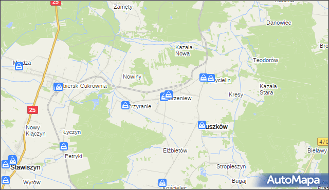 mapa Korzeniew, Korzeniew na mapie Targeo