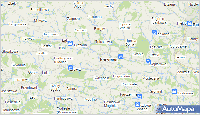 mapa Korzenna, Korzenna na mapie Targeo