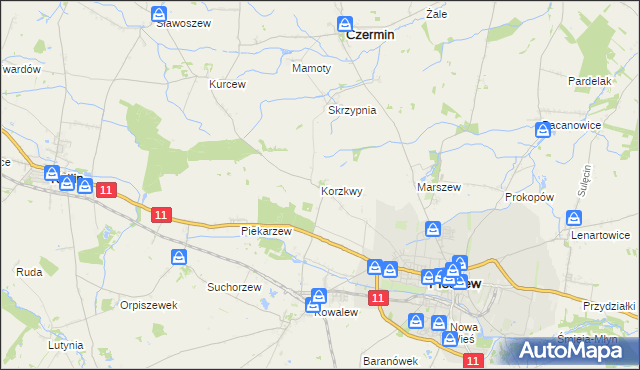 mapa Korzkwy, Korzkwy na mapie Targeo