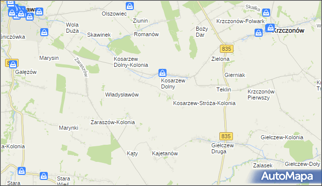 mapa Kosarzew-Stróża, Kosarzew-Stróża na mapie Targeo