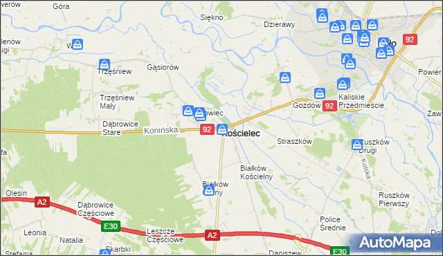 mapa Kościelec powiat kolski, Kościelec powiat kolski na mapie Targeo