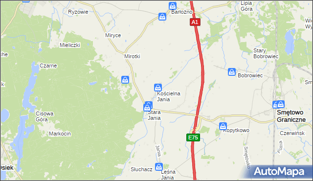 mapa Kościelna Jania, Kościelna Jania na mapie Targeo