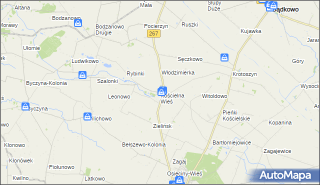 mapa Kościelna Wieś gmina Osięciny, Kościelna Wieś gmina Osięciny na mapie Targeo