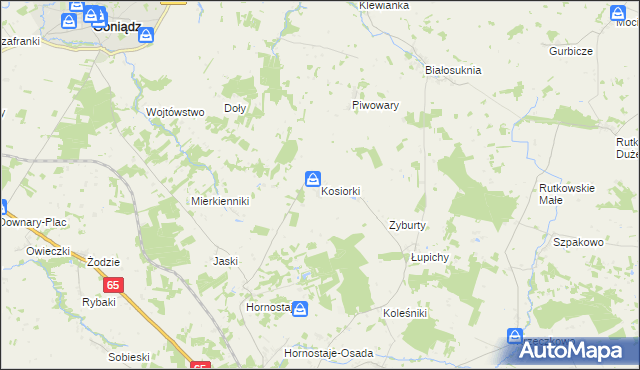 mapa Kosiorki gmina Mońki, Kosiorki gmina Mońki na mapie Targeo