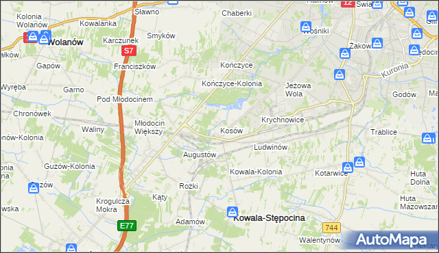 mapa Kosów gmina Kowala, Kosów gmina Kowala na mapie Targeo