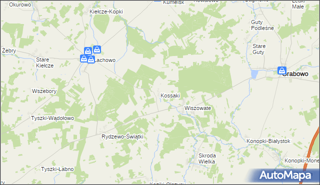 mapa Kossaki gmina Kolno, Kossaki gmina Kolno na mapie Targeo