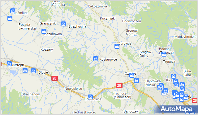 mapa Kostarowce, Kostarowce na mapie Targeo