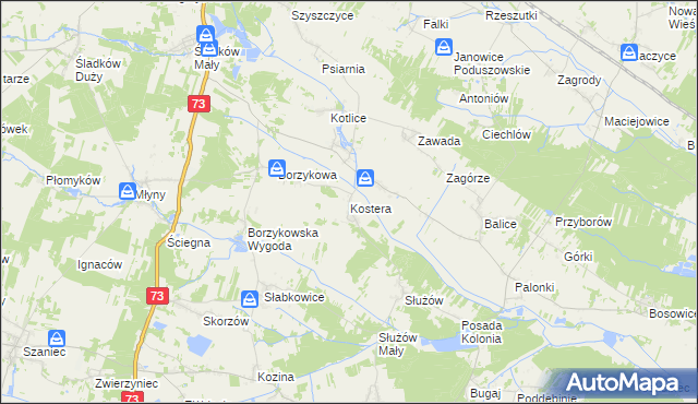mapa Kostera, Kostera na mapie Targeo