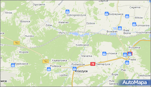 mapa Kostkowice gmina Kroczyce, Kostkowice gmina Kroczyce na mapie Targeo