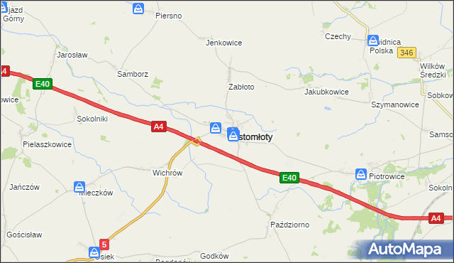 mapa Kostomłoty powiat średzki, Kostomłoty powiat średzki na mapie Targeo