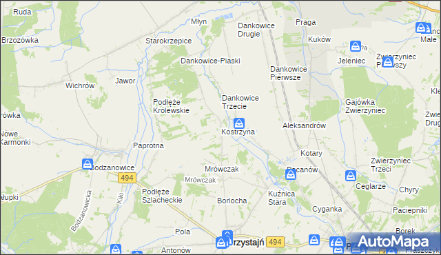 mapa Kostrzyna gmina Przystajń, Kostrzyna gmina Przystajń na mapie Targeo
