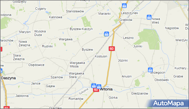 mapa Kostusin gmina Witonia, Kostusin gmina Witonia na mapie Targeo