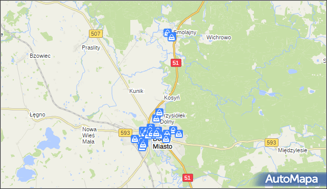 mapa Kosyń gmina Dobre Miasto, Kosyń gmina Dobre Miasto na mapie Targeo