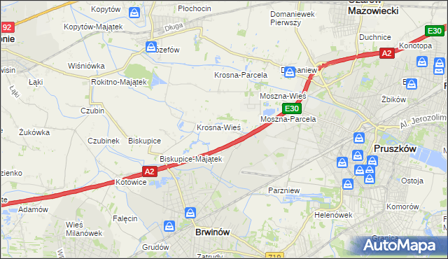 mapa Koszajec gmina Brwinów, Koszajec gmina Brwinów na mapie Targeo