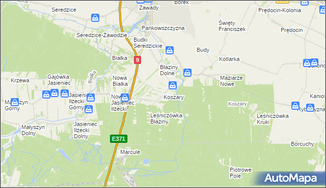 mapa Koszary gmina Iłża, Koszary gmina Iłża na mapie Targeo