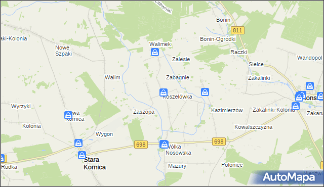 mapa Koszelówka gmina Stara Kornica, Koszelówka gmina Stara Kornica na mapie Targeo