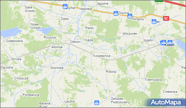 mapa Koszewnica gmina Kotuń, Koszewnica gmina Kotuń na mapie Targeo
