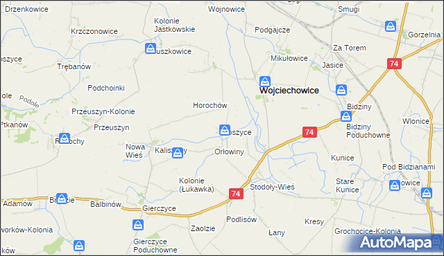 mapa Koszyce gmina Wojciechowice, Koszyce gmina Wojciechowice na mapie Targeo