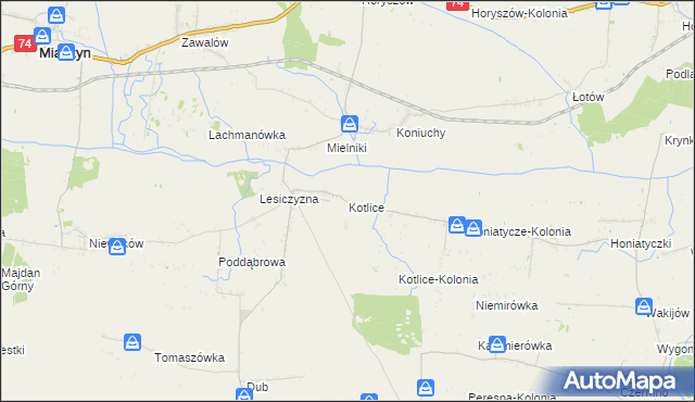 mapa Kotlice gmina Miączyn, Kotlice gmina Miączyn na mapie Targeo