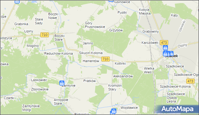 mapa Kotliny gmina Szadek, Kotliny gmina Szadek na mapie Targeo