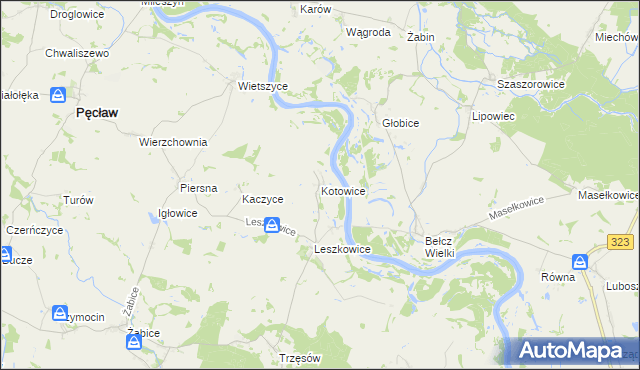 mapa Kotowice gmina Pęcław, Kotowice gmina Pęcław na mapie Targeo
