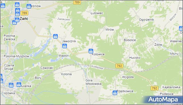 mapa Kotowice gmina Żarki, Kotowice gmina Żarki na mapie Targeo