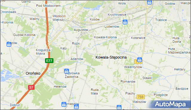 mapa Kowala-Stępocina, Kowala-Stępocina na mapie Targeo