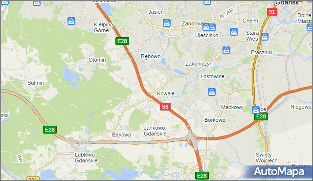 mapa Kowale gmina Kolbudy, Kowale gmina Kolbudy na mapie Targeo