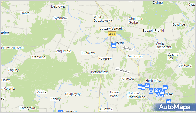 mapa Kowalew gmina Buczek, Kowalew gmina Buczek na mapie Targeo