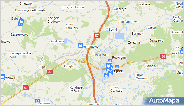 mapa Kowalewko gmina Glinojeck, Kowalewko gmina Glinojeck na mapie Targeo