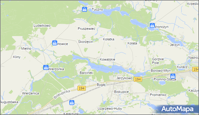 mapa Kowalskie gmina Pobiedziska, Kowalskie gmina Pobiedziska na mapie Targeo