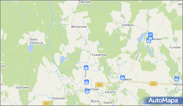 mapa Kowanowo gmina Świdwin, Kowanowo gmina Świdwin na mapie Targeo