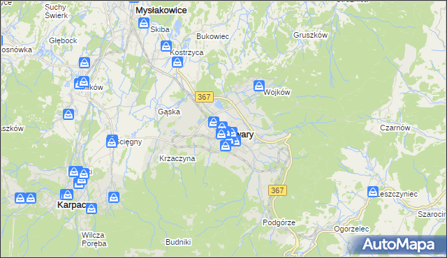 mapa Kowary powiat jeleniogórski, Kowary powiat jeleniogórski na mapie Targeo